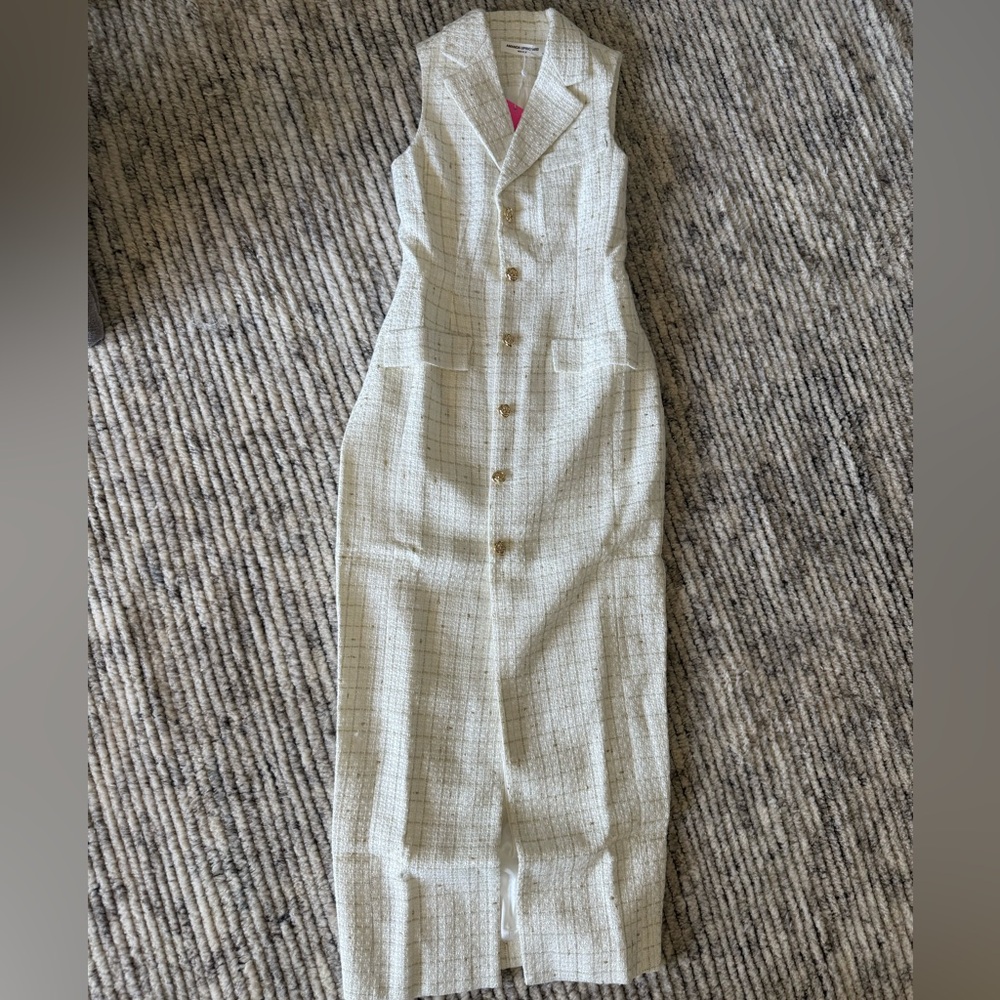 NWT Amanda Uprichard Tweed Dress Elegant Cream Button-Down Dress